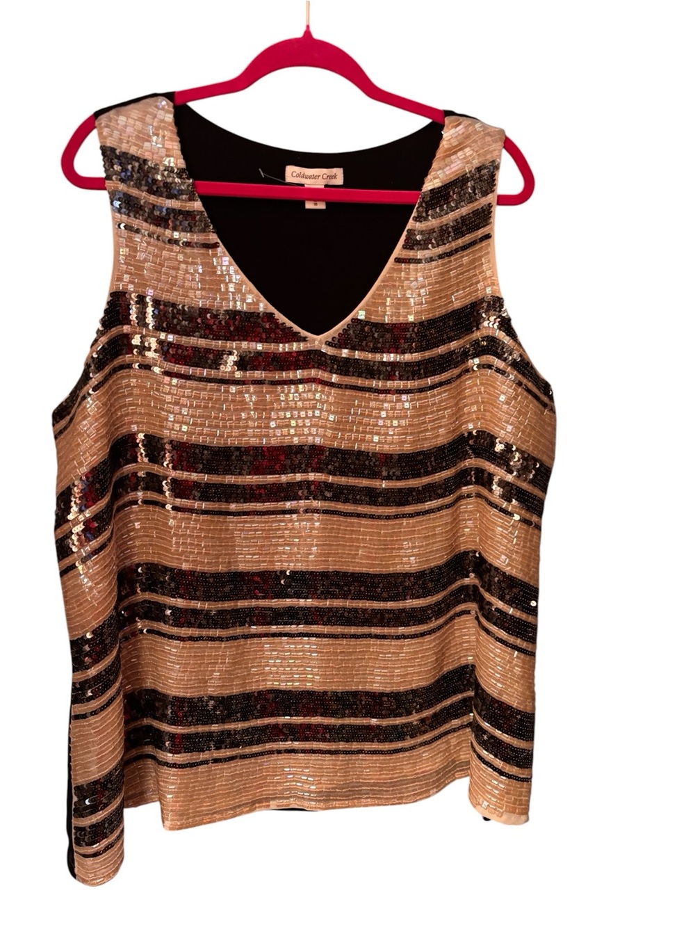 Coldwater Creek Sequin Tank Top 1X Gold Bronze Striped Glam Party
